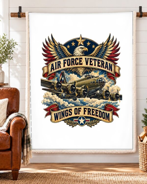 Air Force Veteran Wings of Freedom Sherpa Fleece Blanket