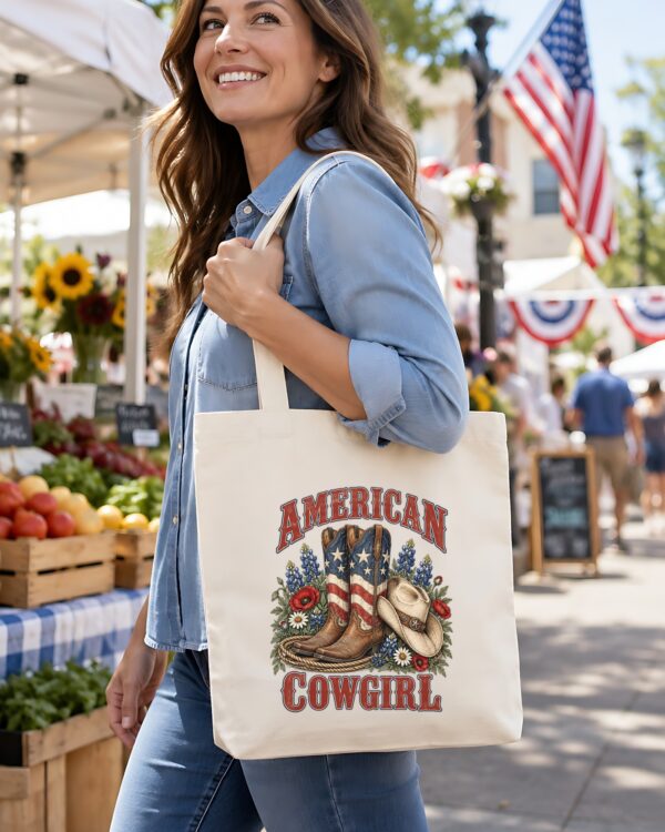 American Cowgirl Flag Boots Tote Bag