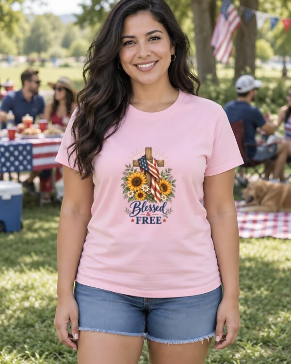 Blessed & Free Sunflower Cross Women's Fitted Tee
