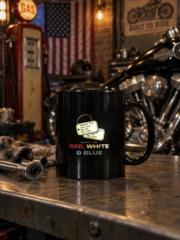 Blood Type Red White & Blue Dog Tag Black Mug