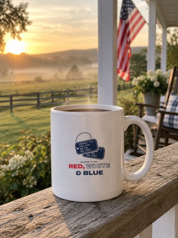 Blood Type Red White & Blue Dog Tag Mug