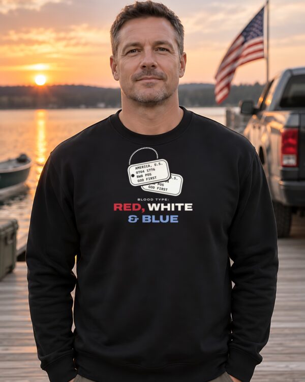 Blood Type Red White & Blue Dog Tag Crewneck Sweatshirt