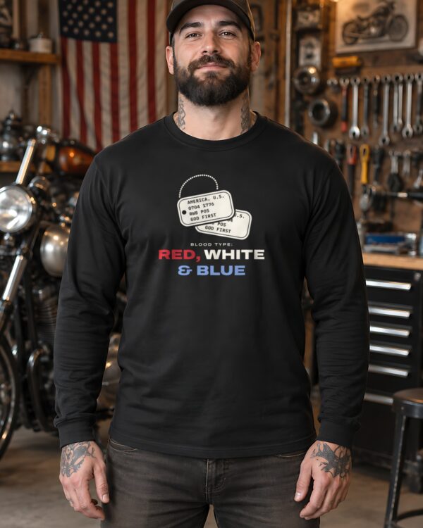 Blood Type Red White & Blue Dog Tag Long Sleeve Tee