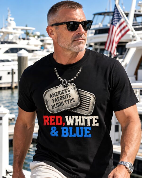 Blood Type Red White & Blue Dog Tag Tee