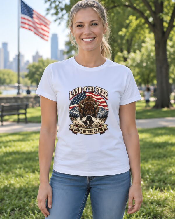 Land of the Free Bison Women's Fitted Tee