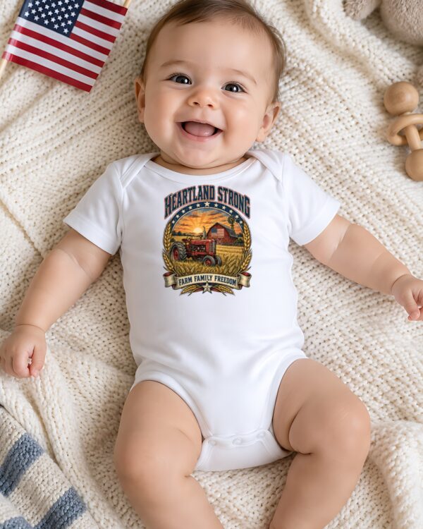 Heartland Strong Tractor & Barn Baby Bodysuit