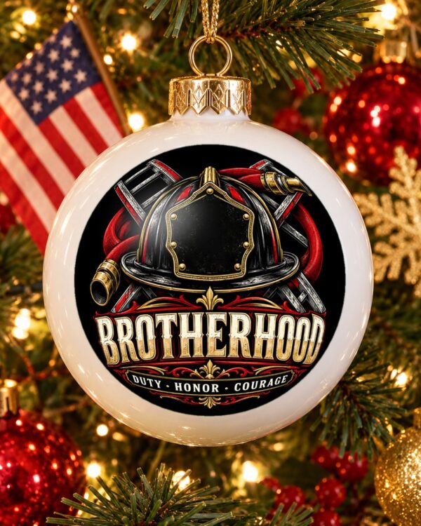 Firefighter Brotherhood Globe Christmas Ornament