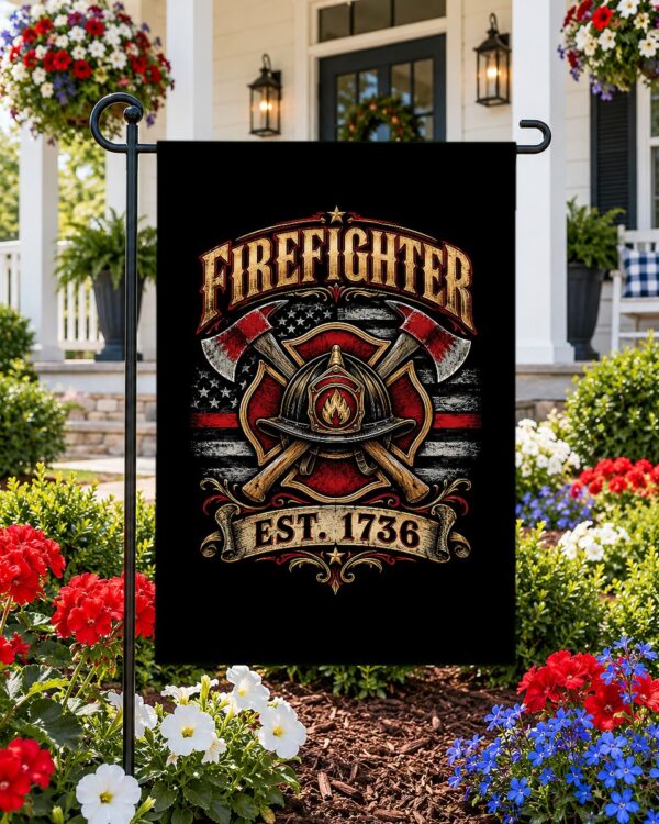 Firefighter Est. 1736 Garden Flag