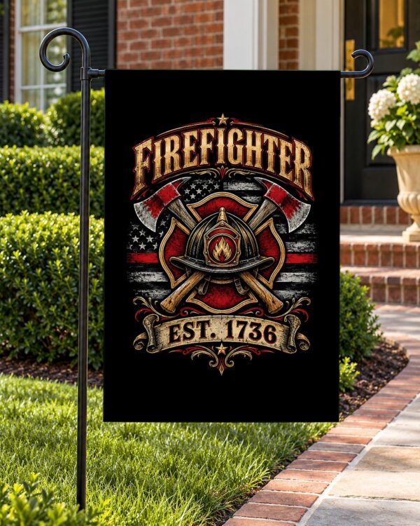 Firefighter Est. 1736 Garden Flag