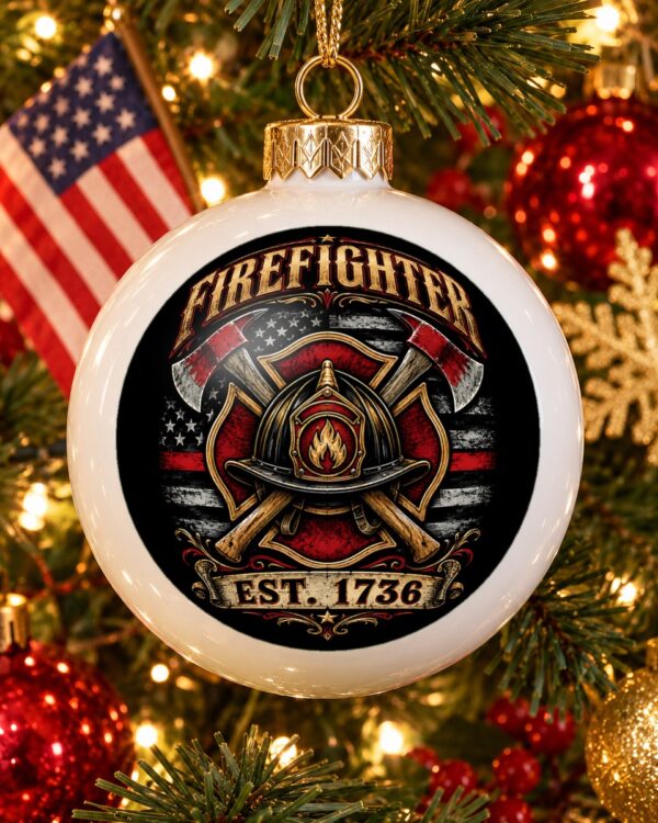 Firefighter Est. 1736 Globe Christmas Ornament