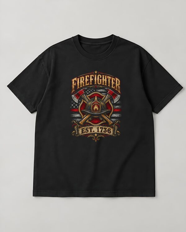 Firefighter Thin Red Line Est. 1736 Tee