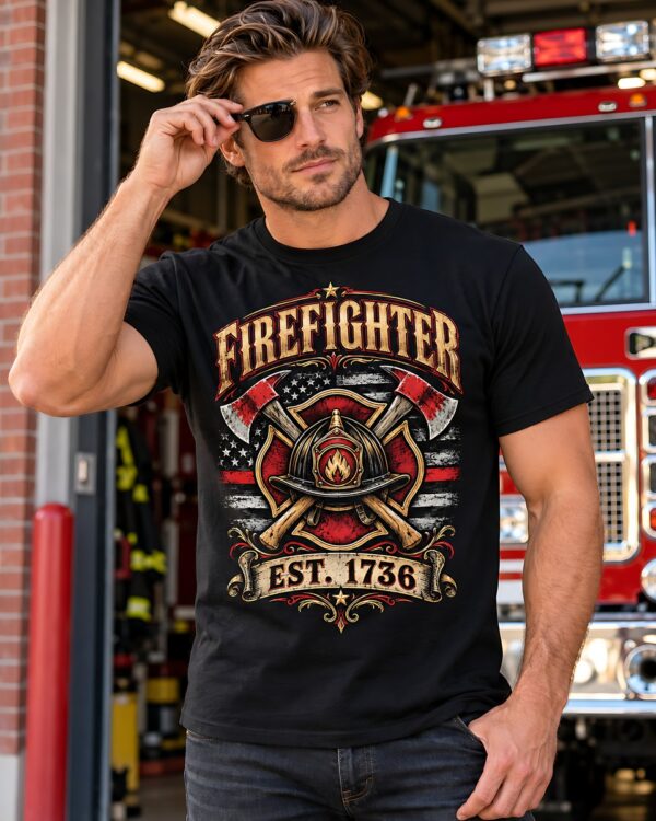 Firefighter Thin Red Line Est. 1736 Tee