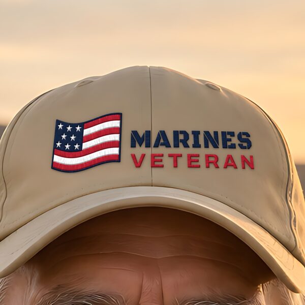 Marines Veteran Flag Dad Hat, Khaki