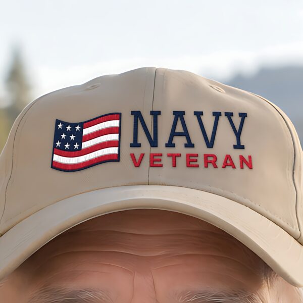 Navy Veteran Flag Dad Hat, Khaki