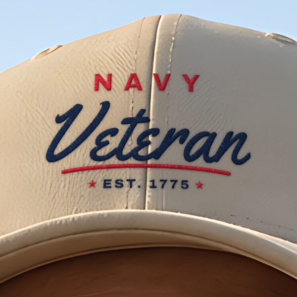 Navy Veteran Script Dad Hat, Khaki