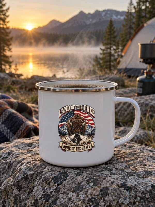 Land of the Free Bison Enamel Camp Mug