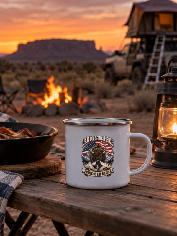 Land of the Free Bison Enamel Camp Mug