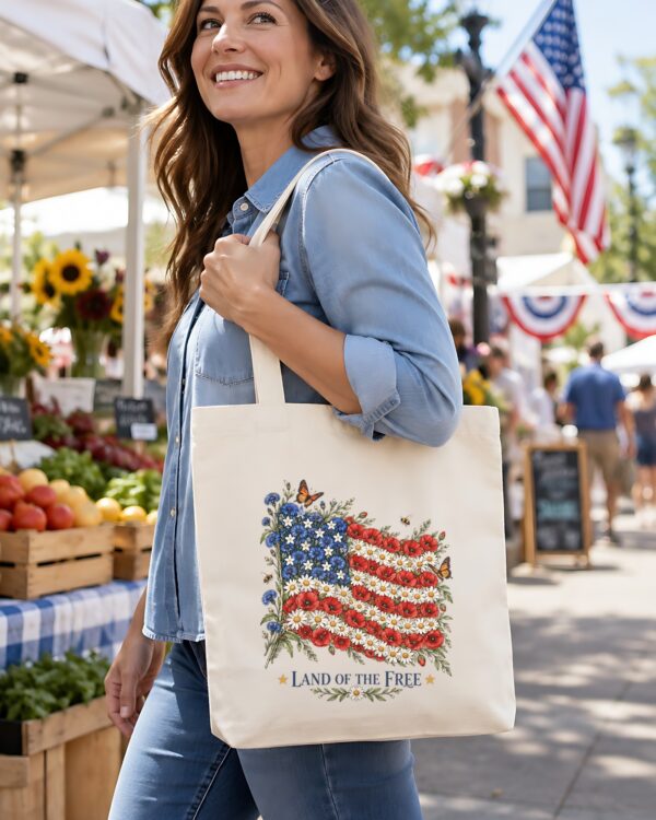 Land of the Free Wildflower Flag Tote Bag