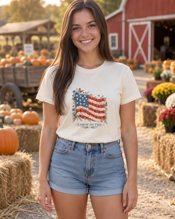 Land of the Free Wildflower Flag Women's Fitted Tee