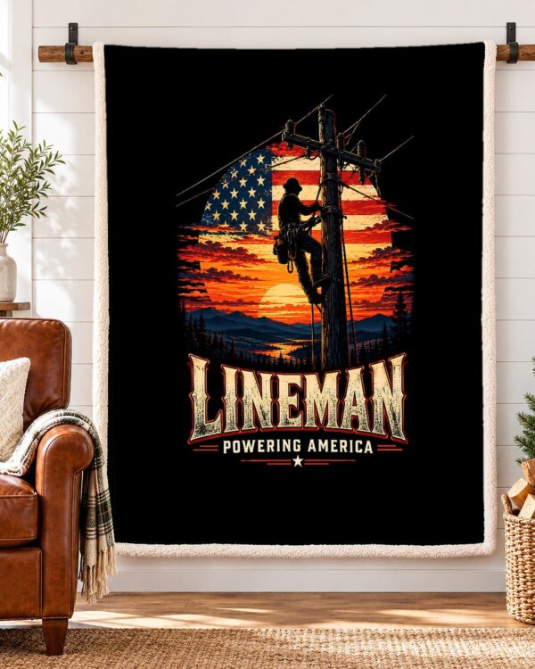 Lineman Powering America Sherpa Fleece Blanket