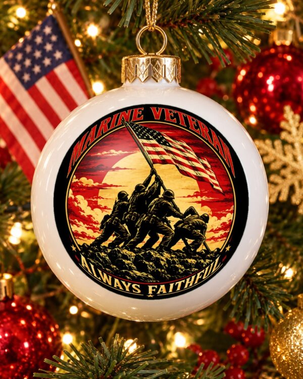 Marine Veteran Always Faithful Globe Christmas Ornament