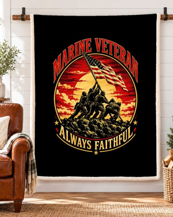 Marine Veteran Always Faithful Sherpa Fleece Blanket
