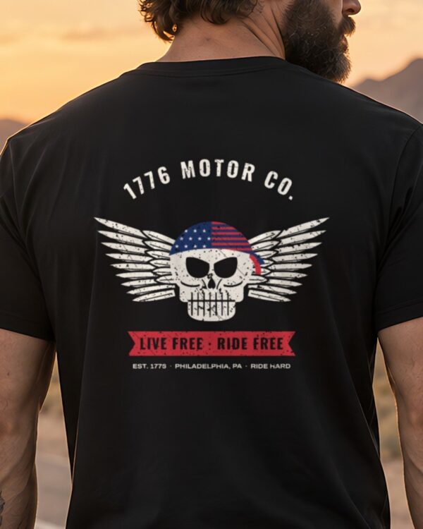 1776 Motor Co. Winged Skull Tee, Back Print, Black