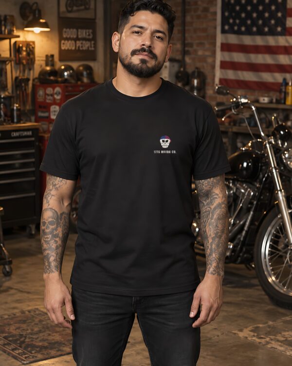 1776 Motor Co. Winged Skull Tee, Back Print, Black