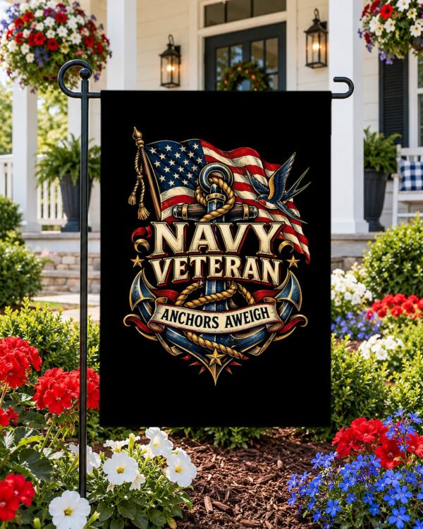 Navy Veteran Anchors Aweigh Garden Flag