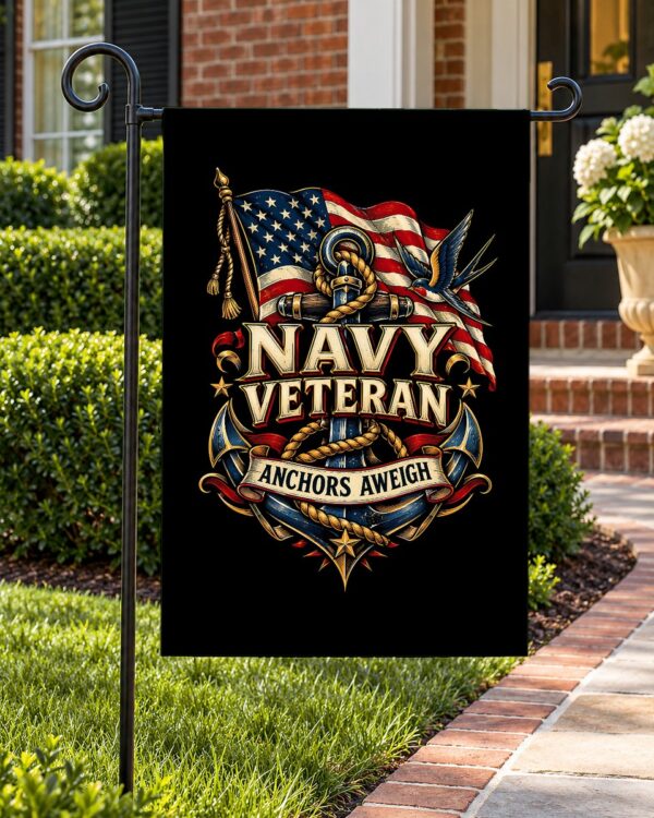 Navy Veteran Anchors Aweigh Garden Flag