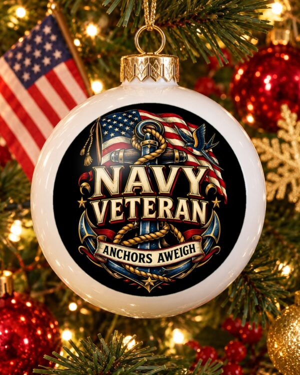 Navy Veteran Anchors Aweigh Globe Christmas Ornament