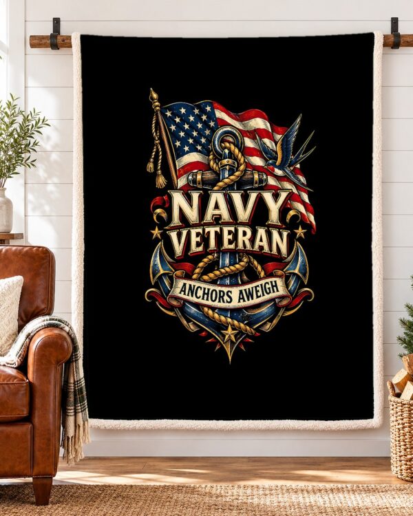 Navy Veteran Anchors Aweigh Sherpa Fleece Blanket