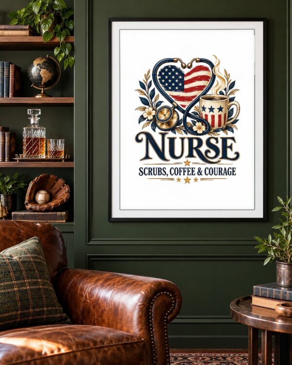 Nurse Scrubs Coffee and Courage Poster