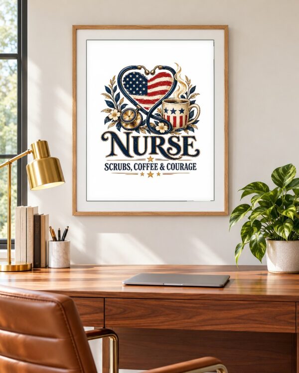 Nurse Scrubs Coffee and Courage Poster