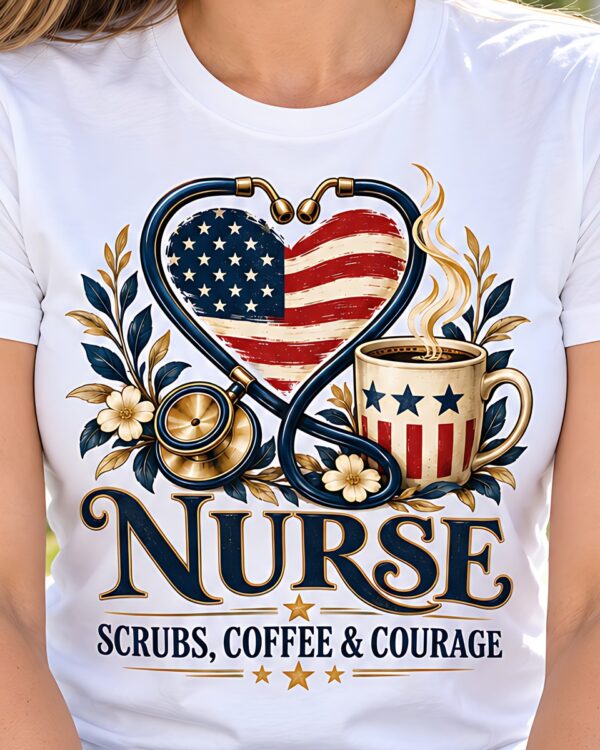 Nurse Scrubs Coffee and Courage Tee
