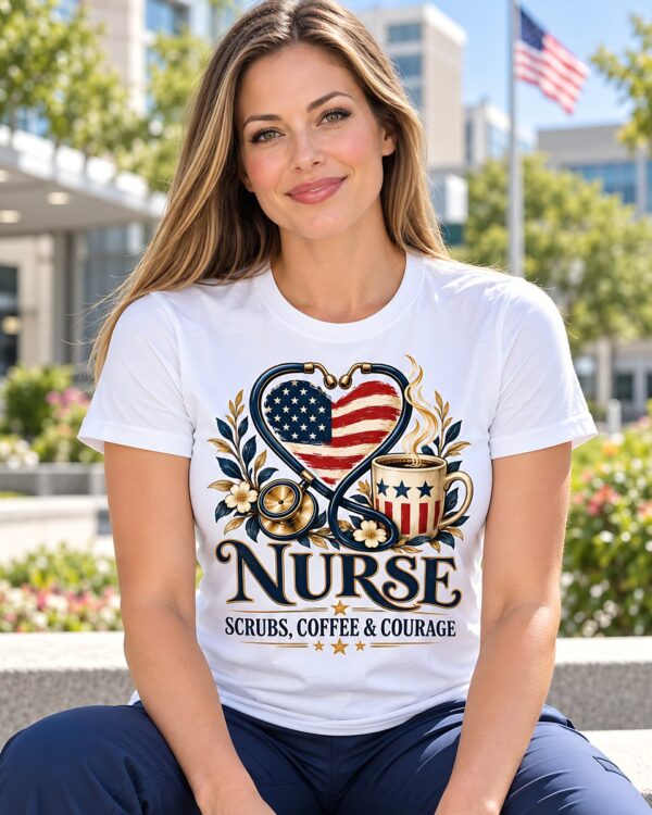 Nurse Scrubs Coffee and Courage Tee
