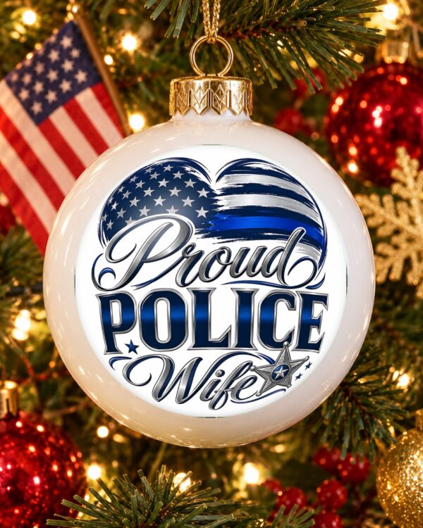 Proud Police Wife Globe Christmas Ornament