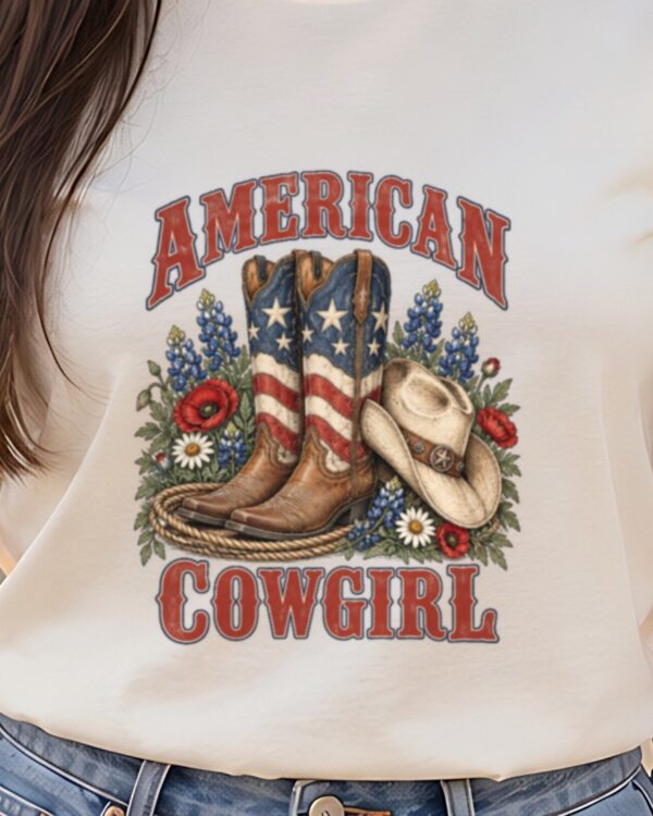American Cowgirl Flag Boots Tee, Ivory