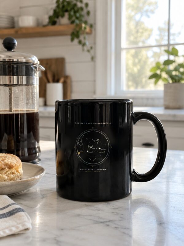 The Sky Over Philadelphia July 4 1776 Star Map Black Mug