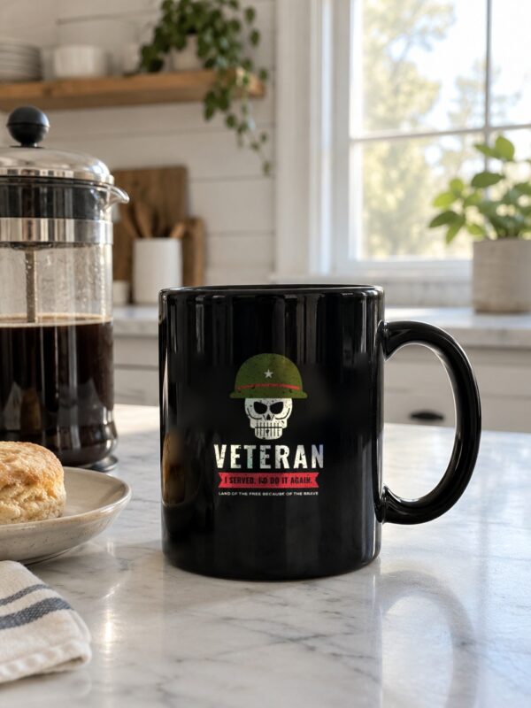 Veteran Helmet Skull I Served I'd Do It Again Black Mug