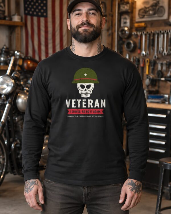 Veteran Helmet Skull I Served I'd Do It Again Long Sleeve Tee
