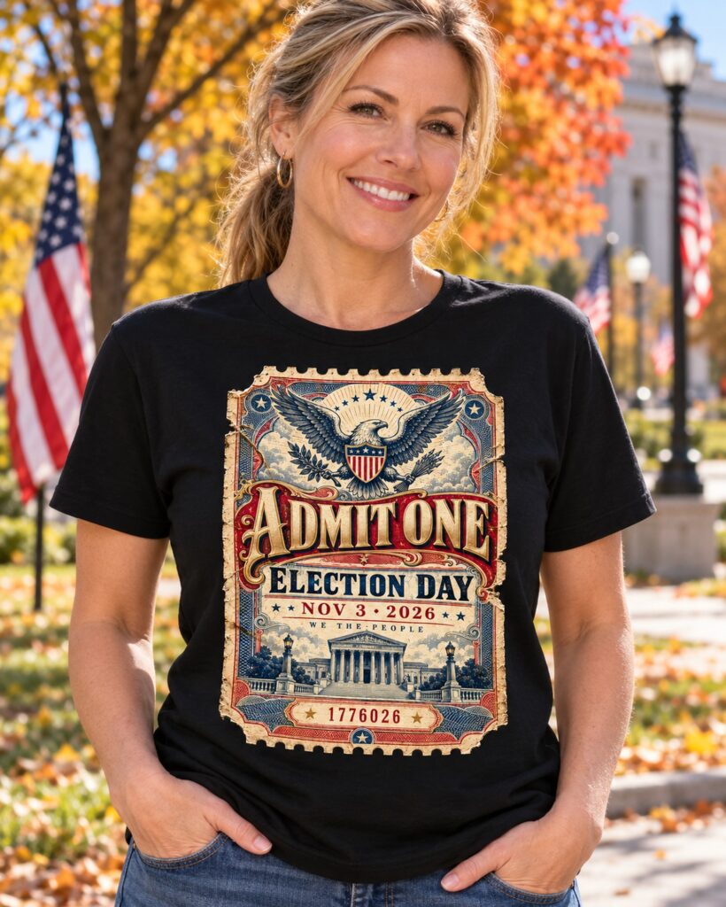 Admit One Election Day Women's Tee worn by a model