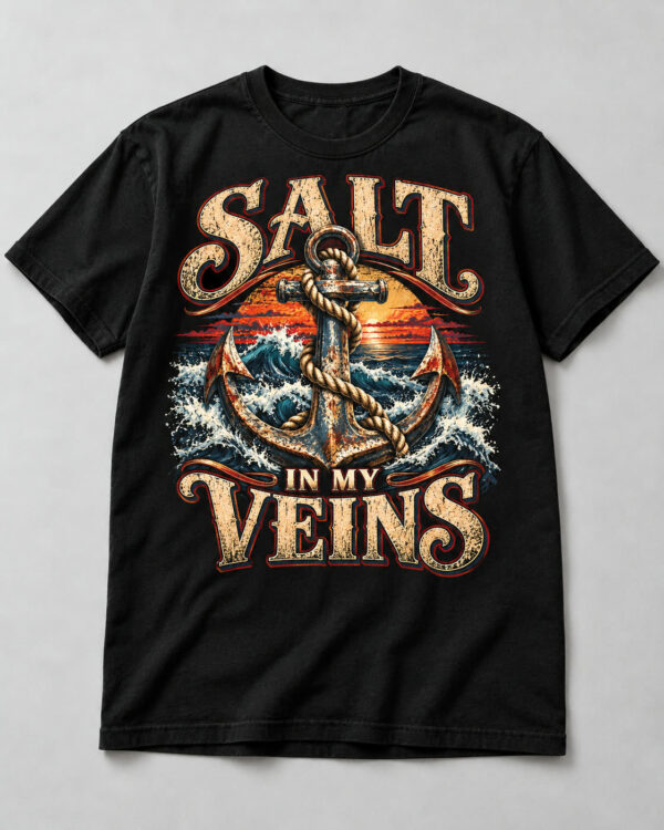 Salt in My Veins Anchor Tee, Black