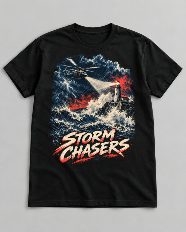 Storm Chasers Helicopter & Lighthouse Tee, Black